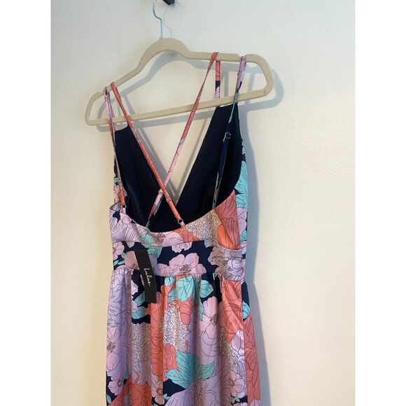 Dreamy Blooms Navy Blue Multi Floral Print Tiered Maxi Dress Lulus NWT Size XS - Picture 7 of 9